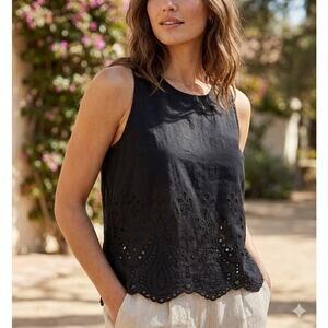 Natalie Martin Black Eyelet Linen Tank Top